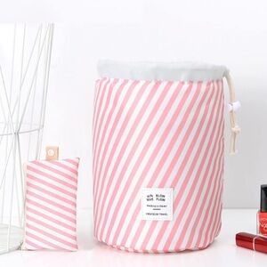 Wind Blows River Flows Pink & White
Striped Waterproof Travel Bag